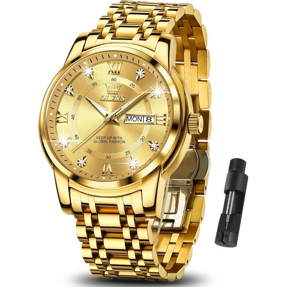 Olevs Men's Gold-Men Stainless Steel Man Watch with Date Luminous Stylish Watch